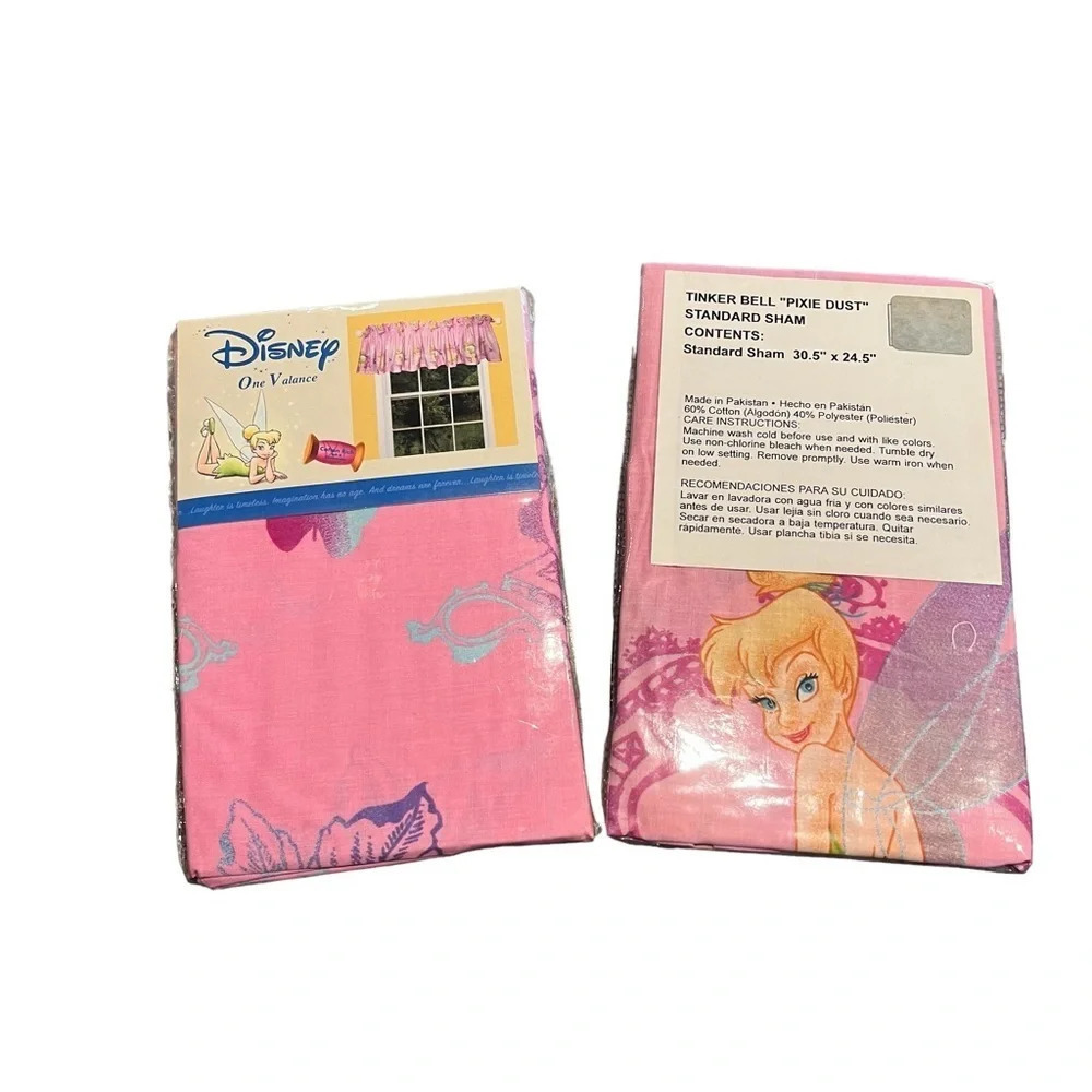 NWT Disney Pink Tinker Bell Pillowcase and Valance New Old Stock